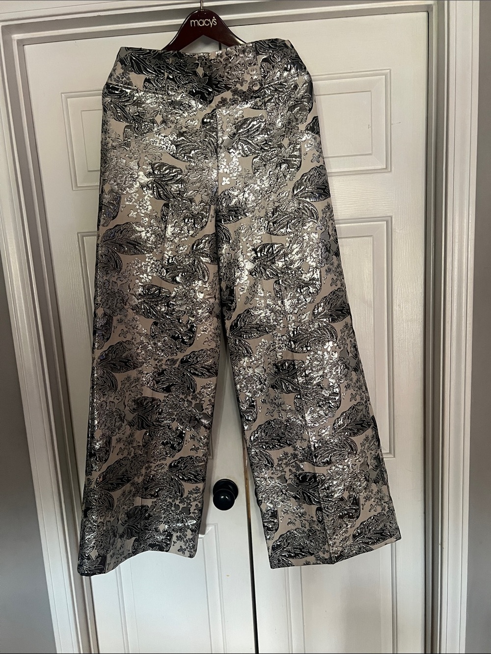 Elegant Silver-Patterned Wide Leg Jumpsuit Pants